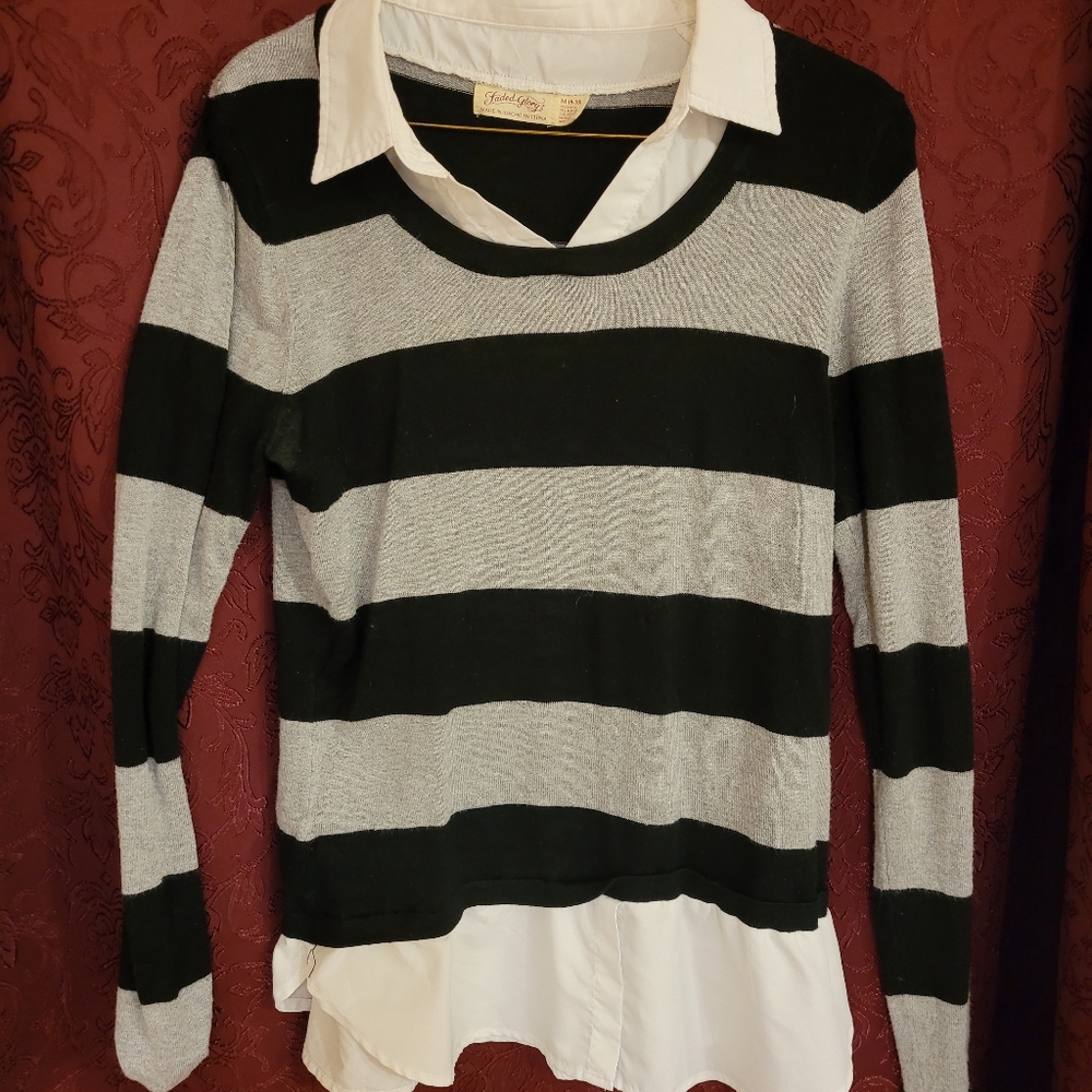 Faded Glory Gray and Black Striped Sweater